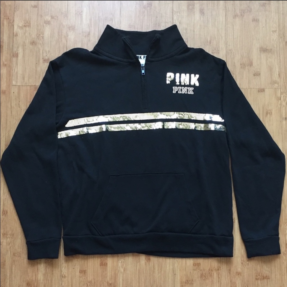 PINK Victoria’s Secret 1/4 zip sequin crew neck